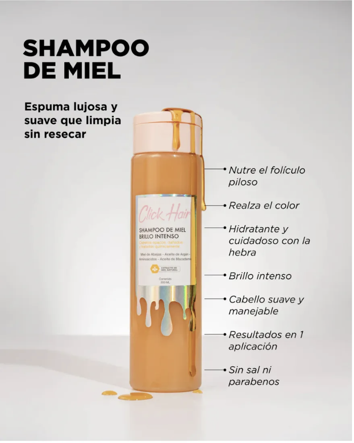 Shampoo de Miel Brillo Intenso Click Cosmetics - Imagen 3