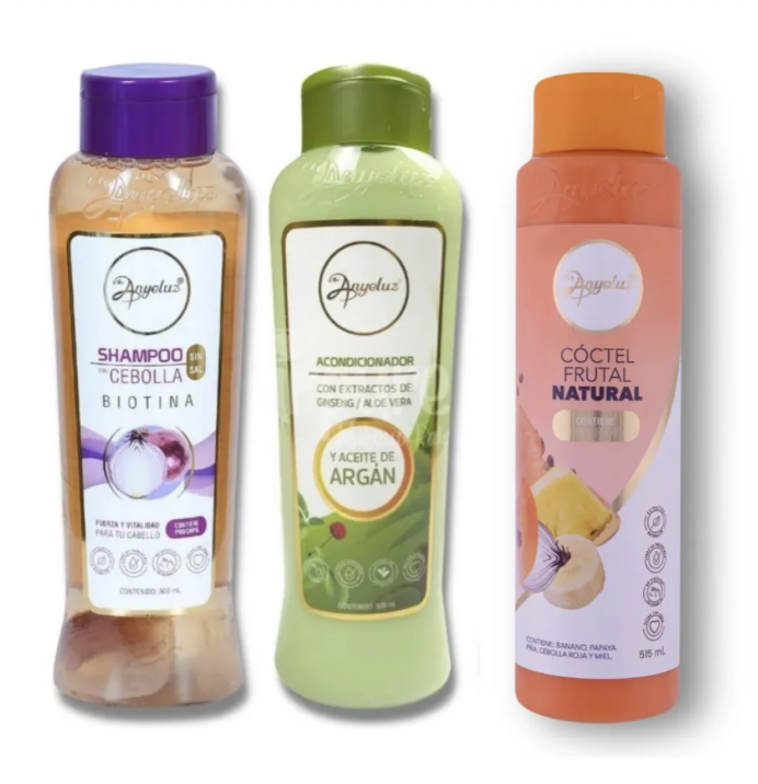 Kit Anyeluz Shampoo Cebolla + Acondicionador + Cóctel Frutal