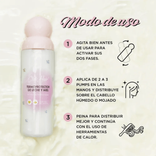 Termoprotector Capilar Click Hair Leche Y Miel Antifrizz - Imagen 3